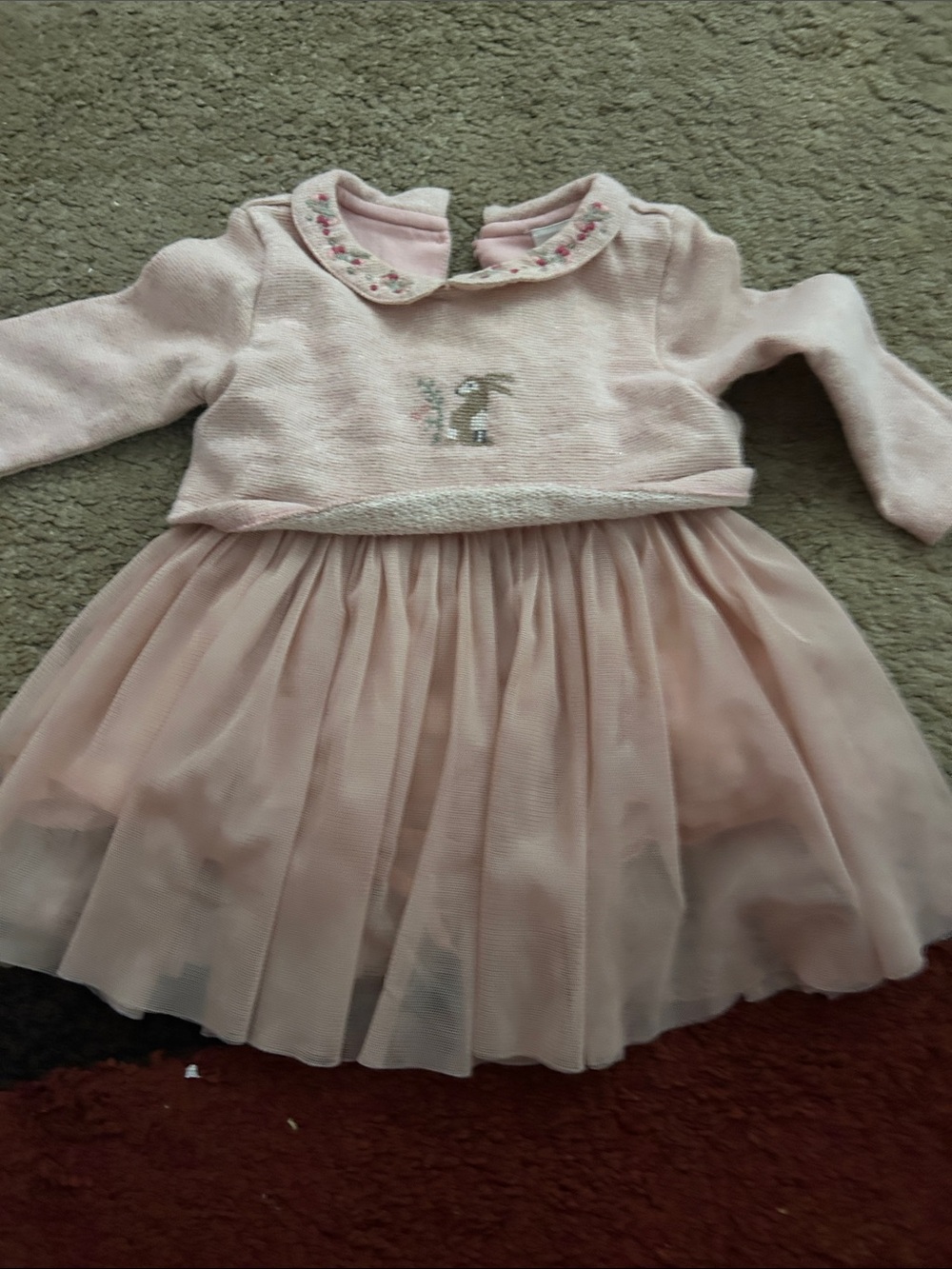 Next Baby Pink Baby Girl Tulle Dress with Embroidered Collar